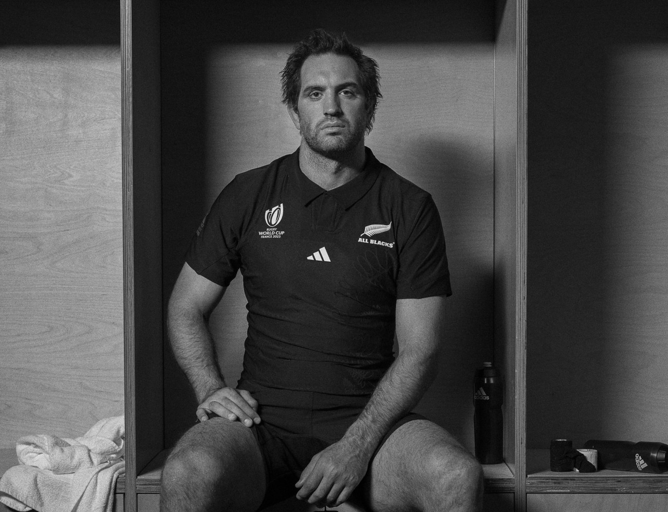 Sam Whitelock wearing the new All Blacks jersey.