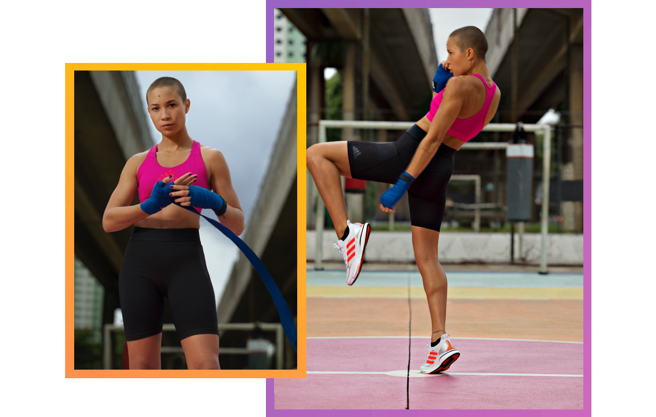 Atleta practicando kickboxing con las licras TechFit Period Proof de adidas