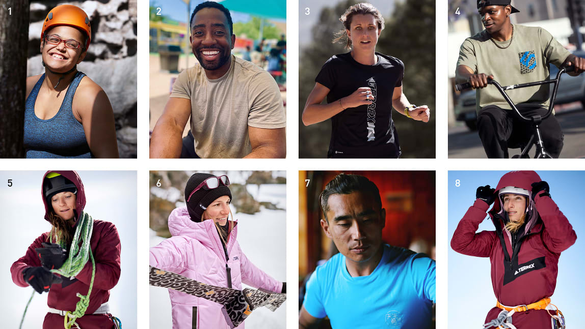 Collage mit den Porträts der adidas TERREX Athlet*innen und Partner*innen