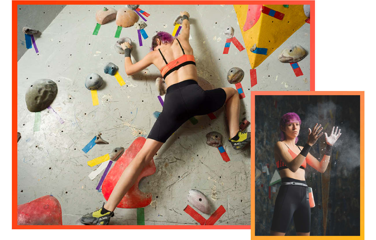 Athlete climbing with period proof tights