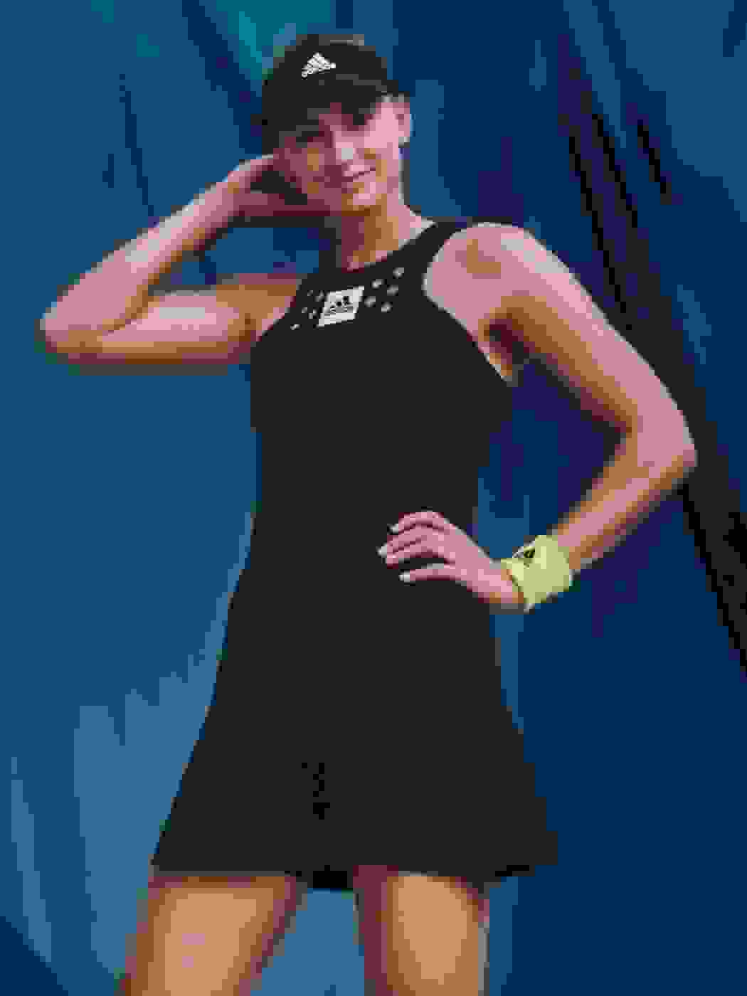 Rybakina, Elena wearing Paris tournament black dress