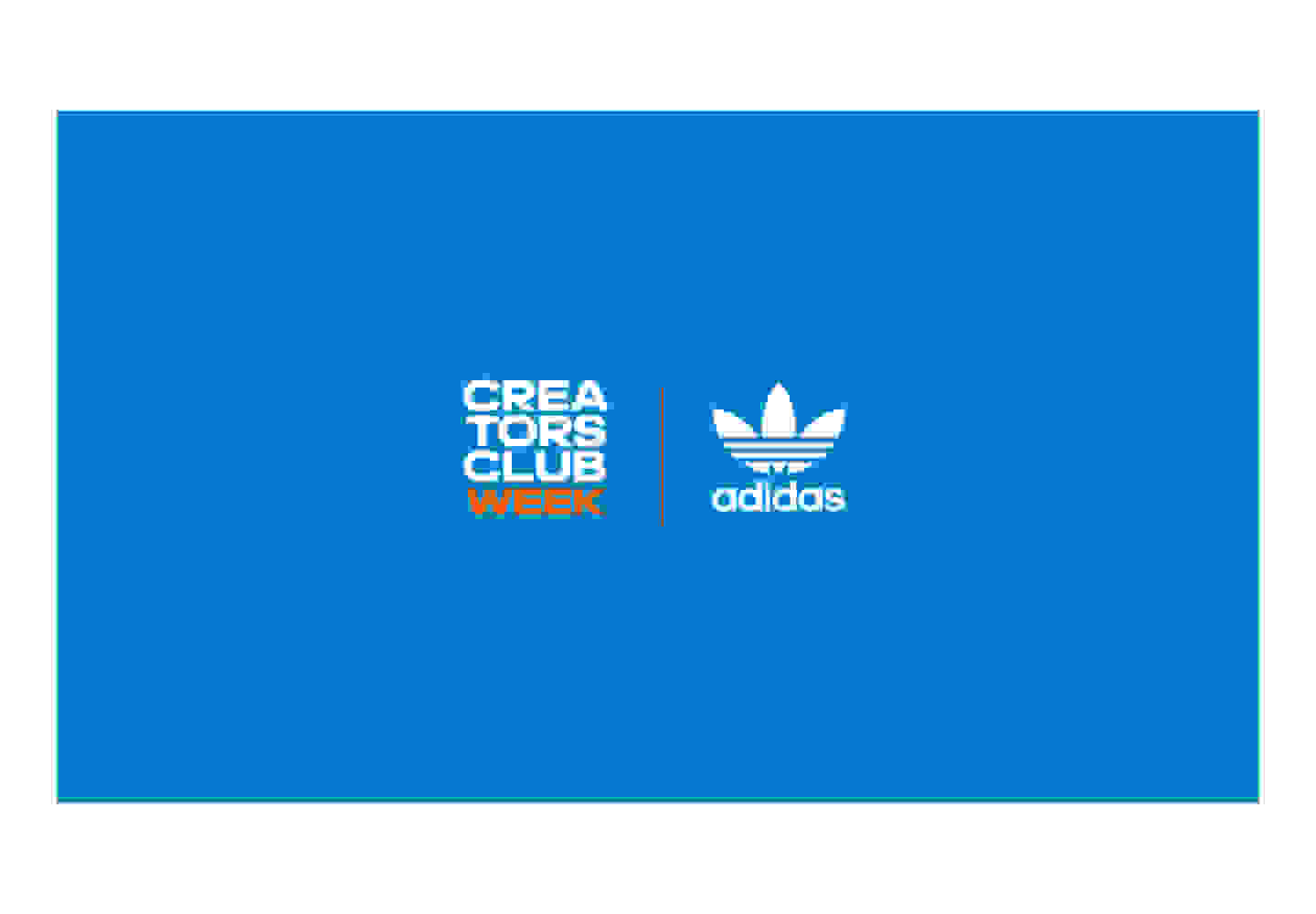 Blue adidas Originals and Creators Club Week logos.