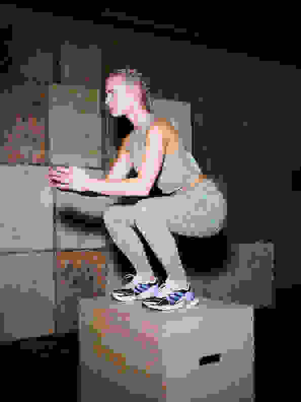 An image collection of a women doing her workout and her relaxing afterwards at home.