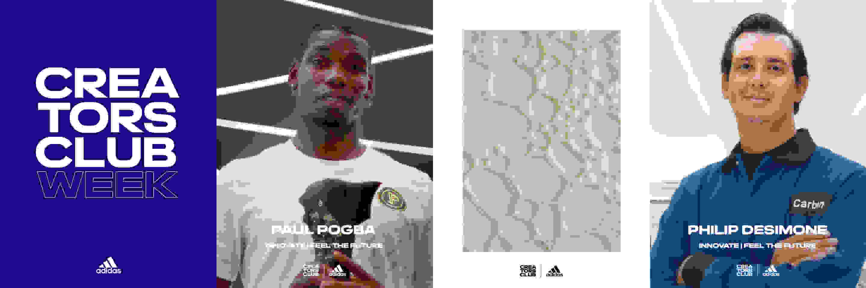 Adidas and Creators Club Week Logos. Paul Pogba showing off the Predator Mutator and next to him a picture of the unique 4D carbon outsole