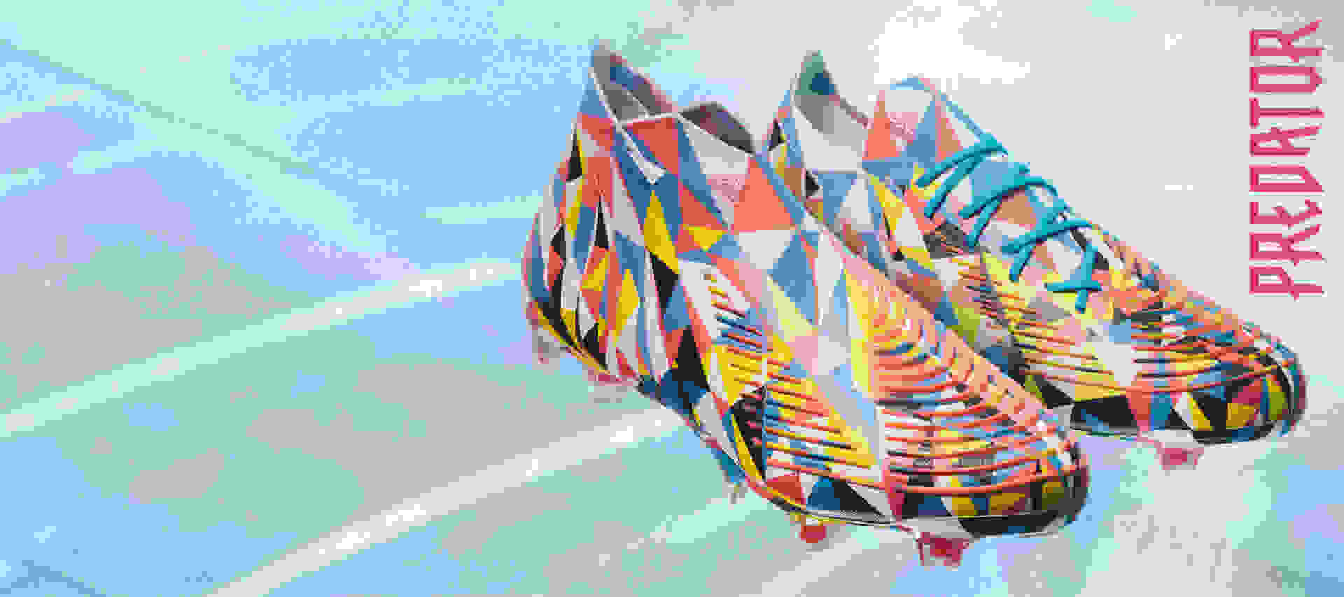 A visual of the laceless and laced Predator football boot on a textured background.