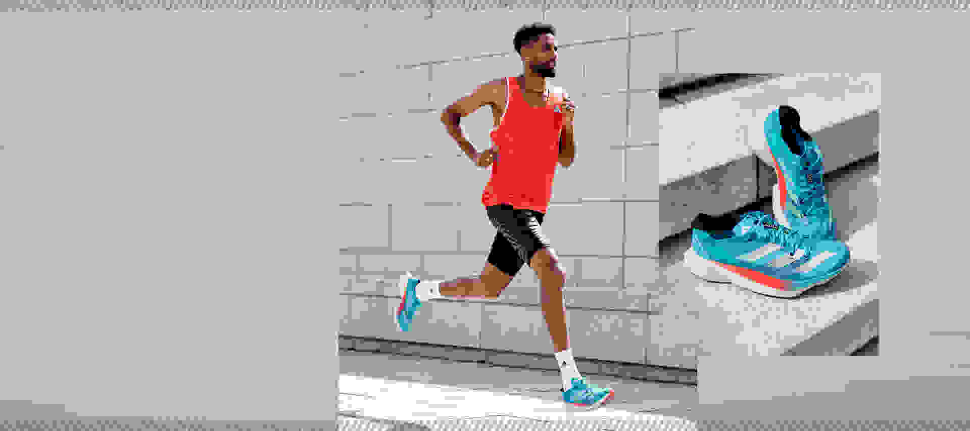 Image of a runner in action and an image of a shoe.