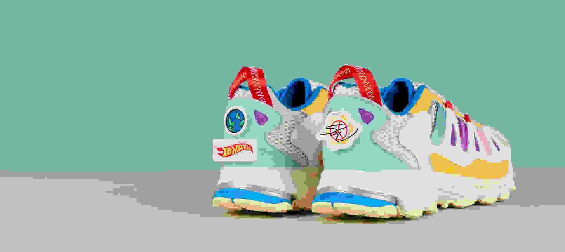 Rear view of adidas Originals x Sean Wotherspoon x Hot Wheels collaboration sneaker.