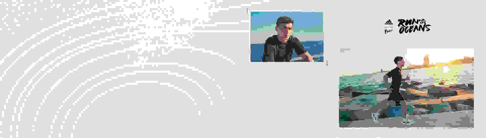 Composition with a visual of pedri seated by the ocean and a visual of Pedri running by the ocean