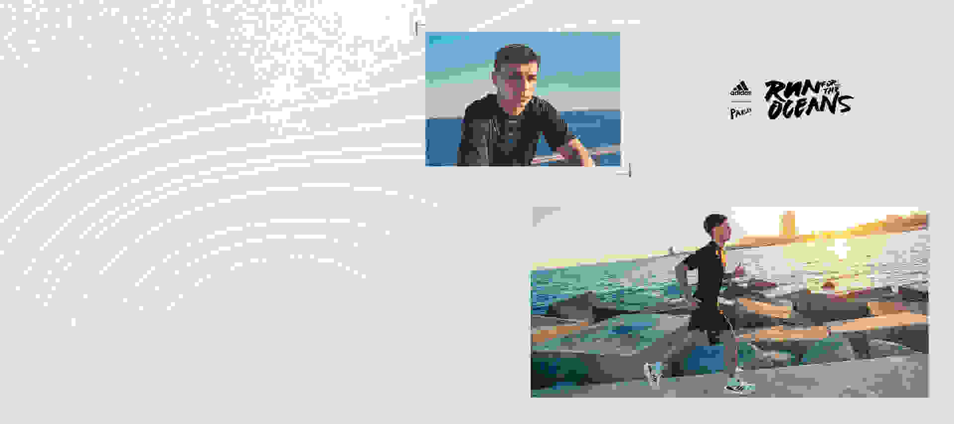 Composition with a visual of Pedri seated by the ocean and a visual of Pedri running by the ocean