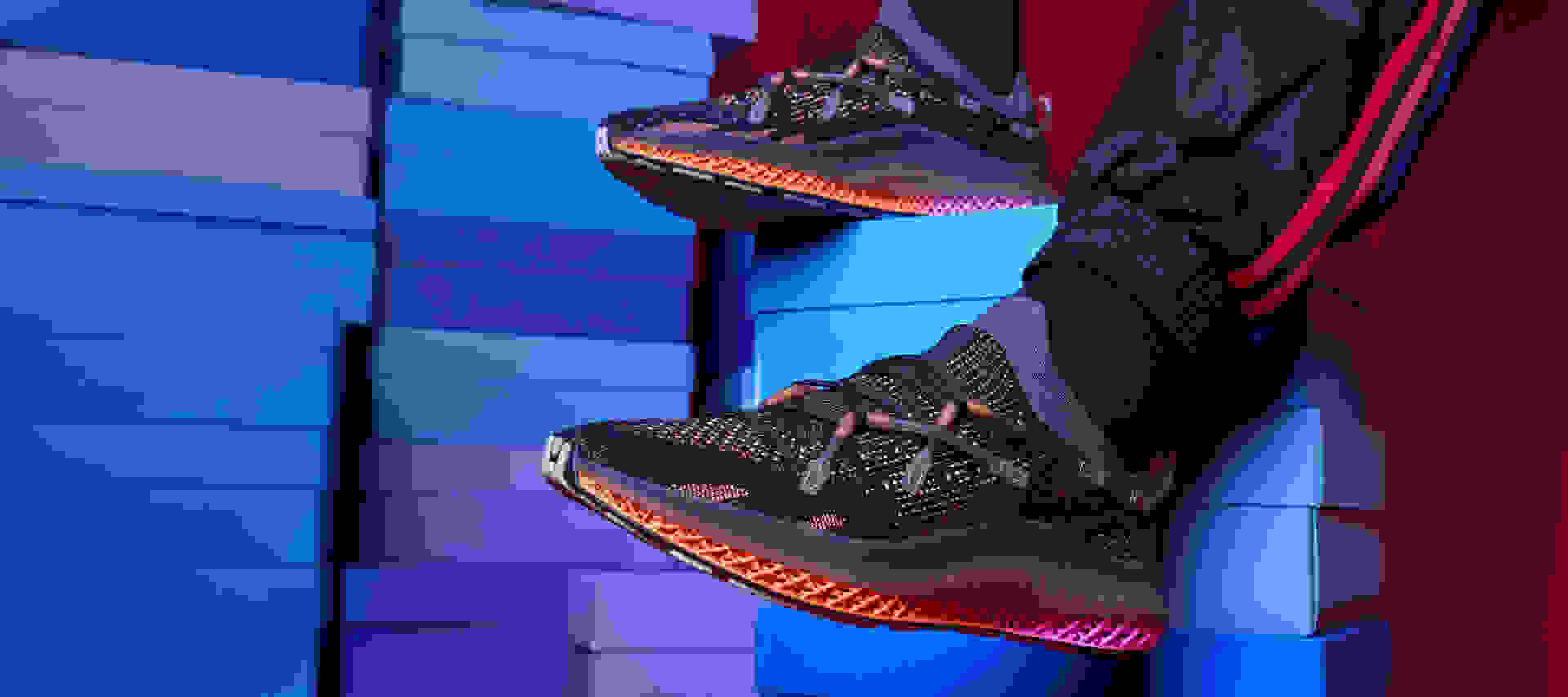 Close-up of Franklin wearing a pair of new ADIDAS 4D FUSIO shoes.
