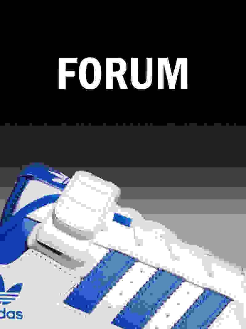 A close-up crop of the adidas Originals Forum shoe is shown.