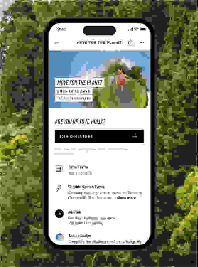 Visual of the adidas running app. Step 3, Go to the move for the planet challenge and tap "Join Challenge".