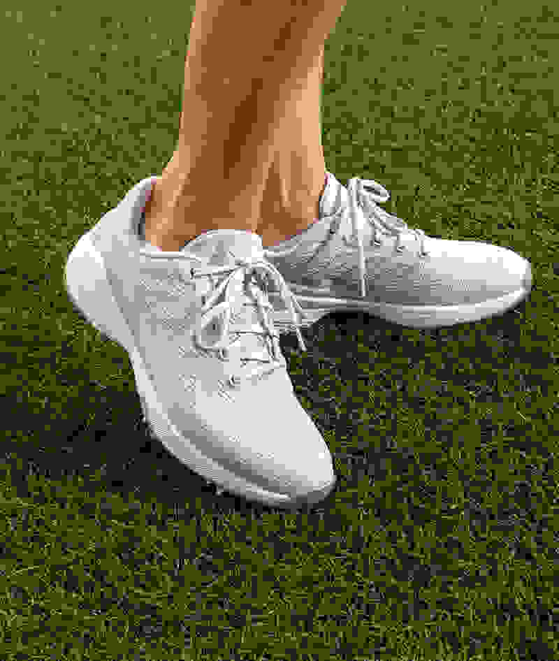 shoes in a golf swing finish position