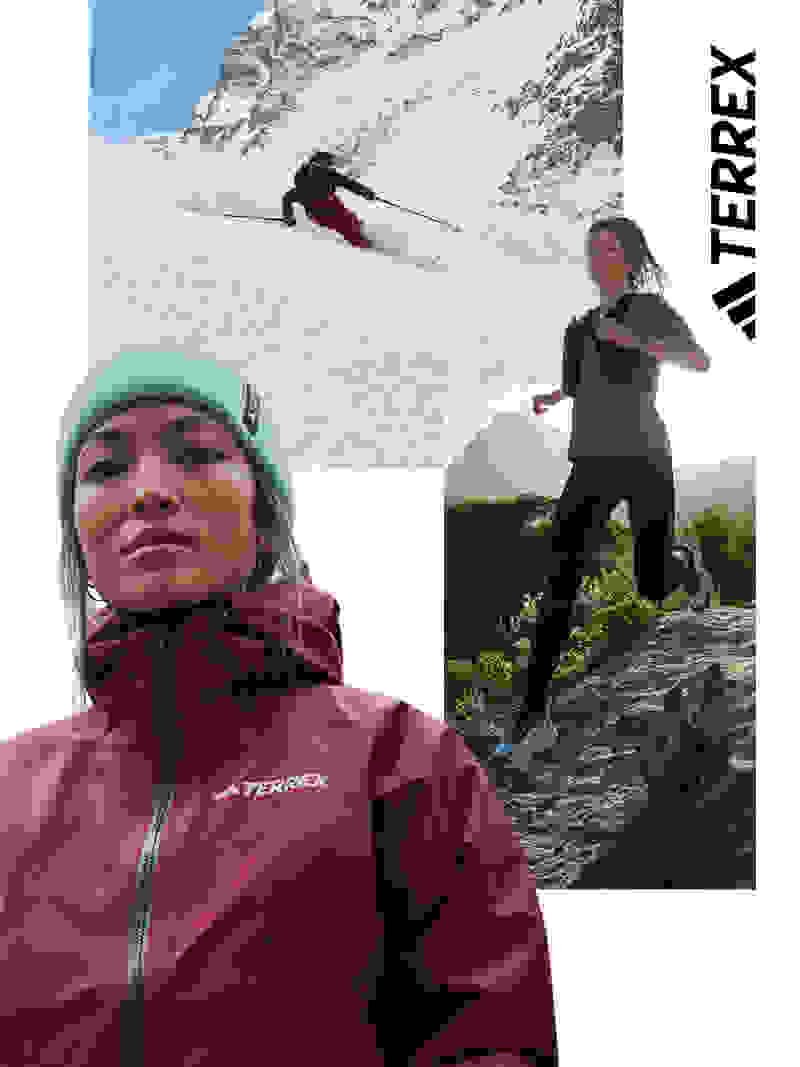 A person wearing an adidas Terrex hat and jacket