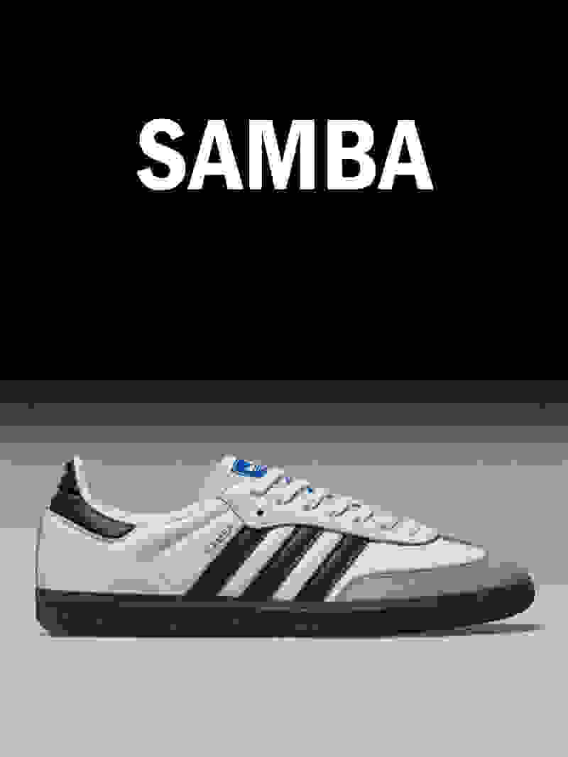 A close-up crop of the adidas Originals Samba shoe is shown.