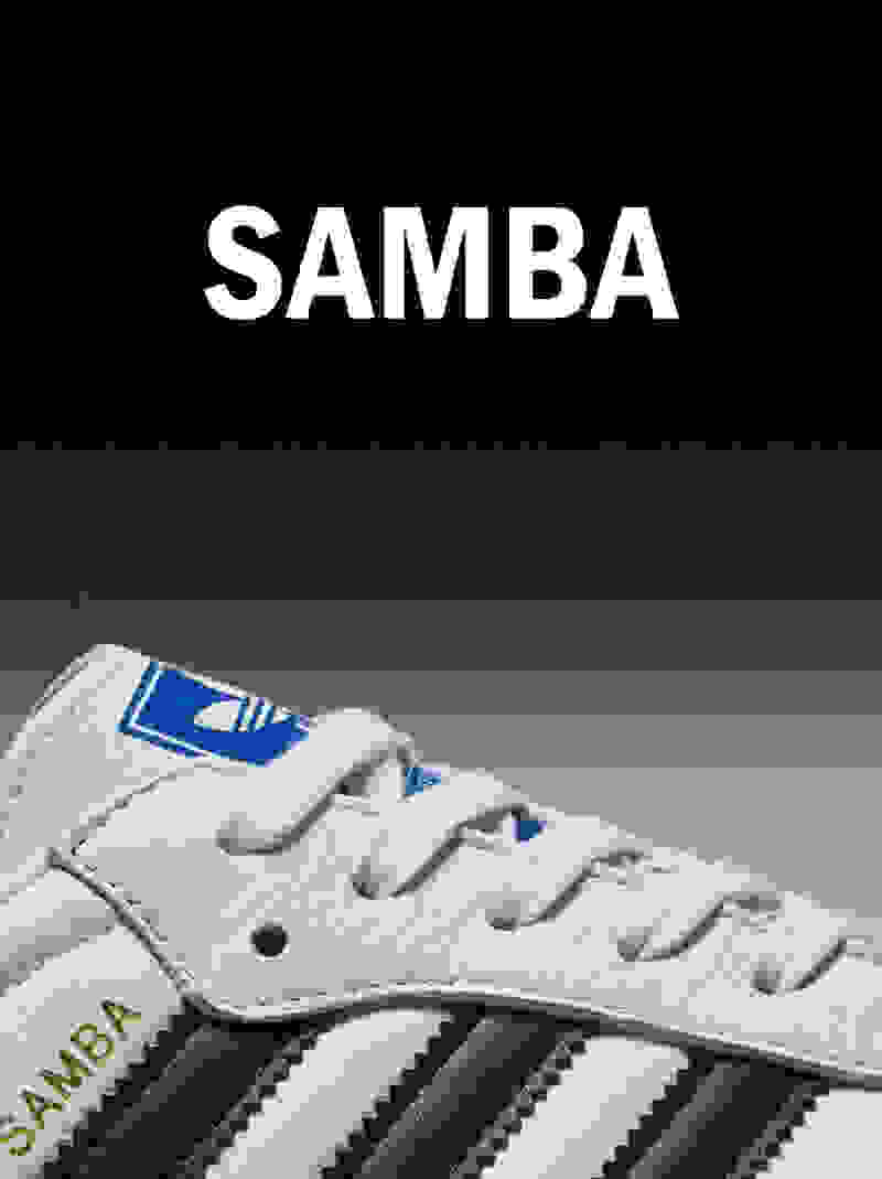 A close-up crop of the adidas Originals Samba shoe is shown.