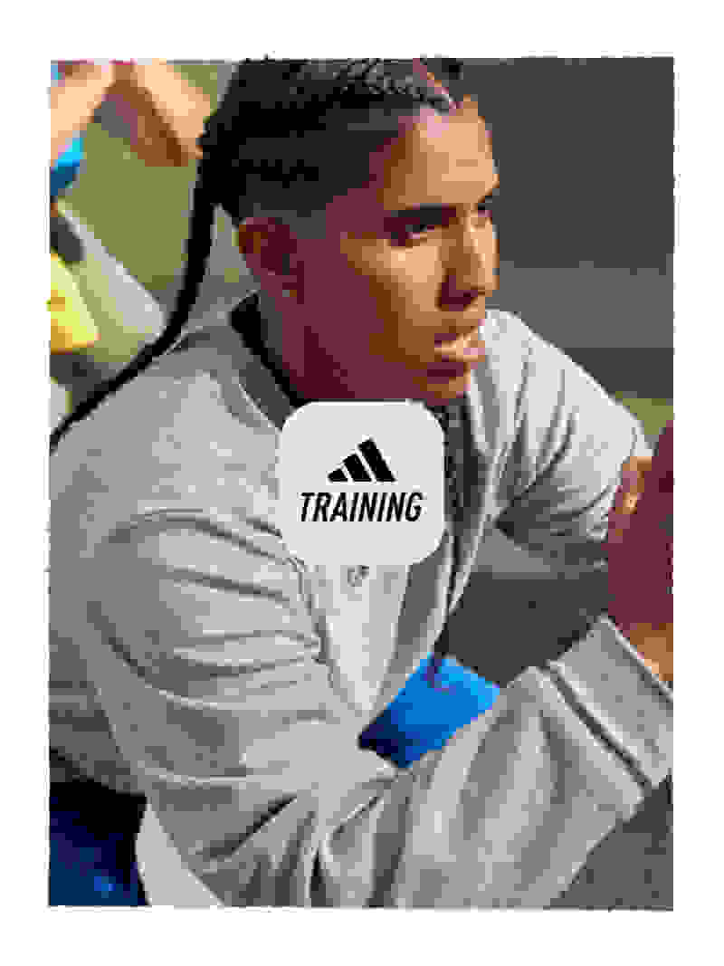 The image with people on the training in the background and adidas Training logo of the application in the foreground