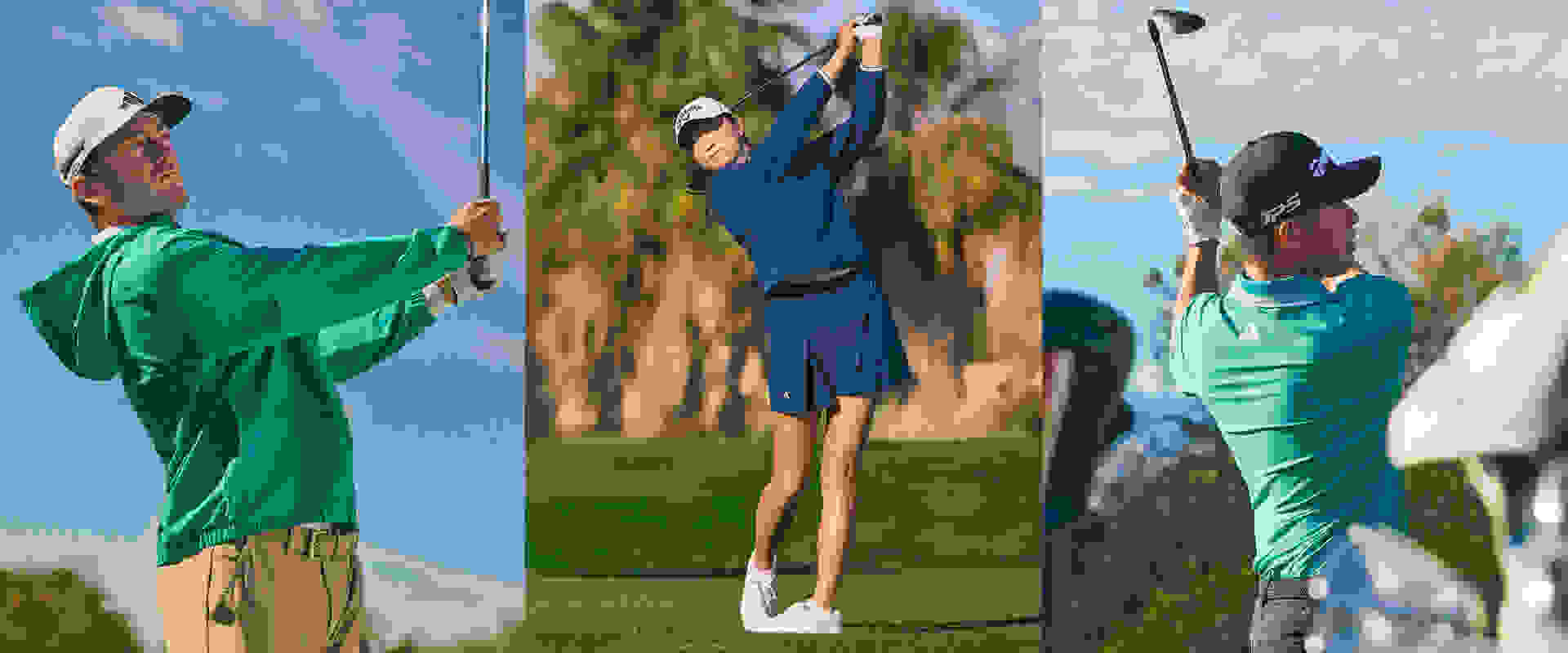 Collin Morikawa, Rose Zhang and Nick Dunlap in Ultimate365 Golf apparel.