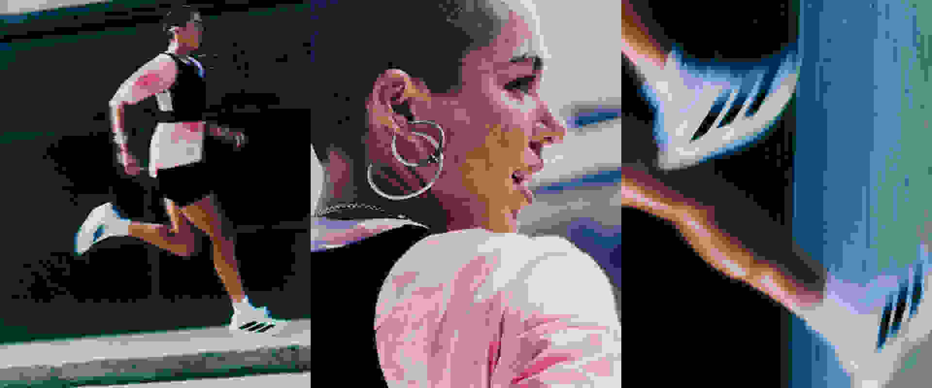 A close-up view of a person's face, with large hoop earrings and a pink shirt visible in the background.