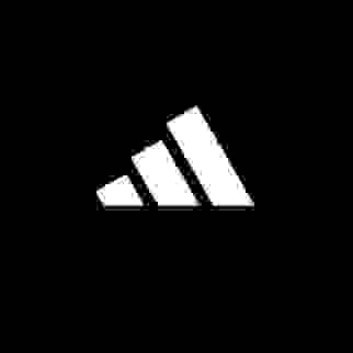 The image depicts the iconic Adidas logo, consisting of three white stripes against a black background.