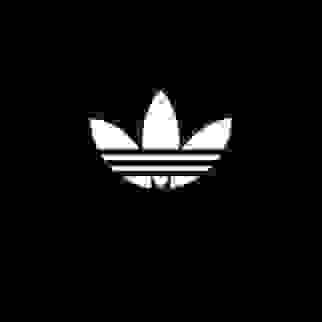 The image features the iconic Adidas trefoil logo, a simple yet recognizable design consisting of three equal-sized leaves or petals arranged in a triangular shape against a solid black background.