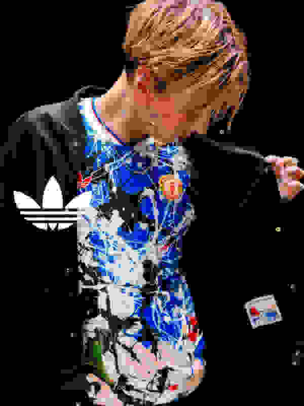 Visual composition featuring Manchester United players wearing the new Manchester United x Stone Roses collection