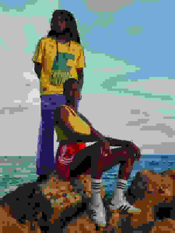 Visual composition featuring male and female models wearing the new Jamaica Bob Marley Collection