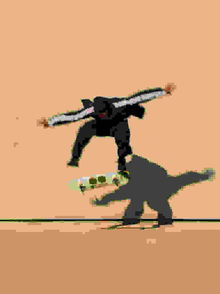 Olympian Felipe Gustavo doing a skate trick, wearing adidas.