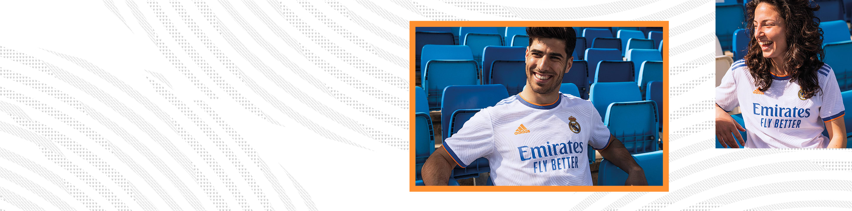 Female and male players in Real Madrid Home Jersey