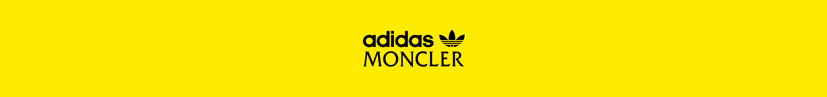 The Moncler Genius by adidas Originals logo is displayed against a yellow background.