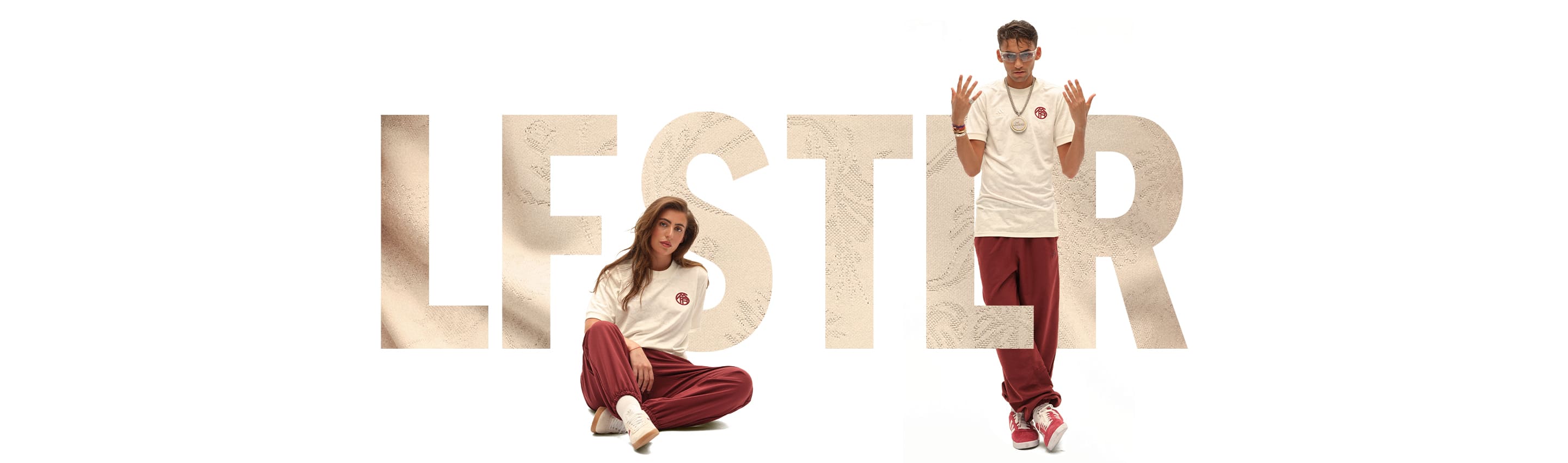 Group of two male and female influencers wearing the new FC Bayern LFTSLR collection.