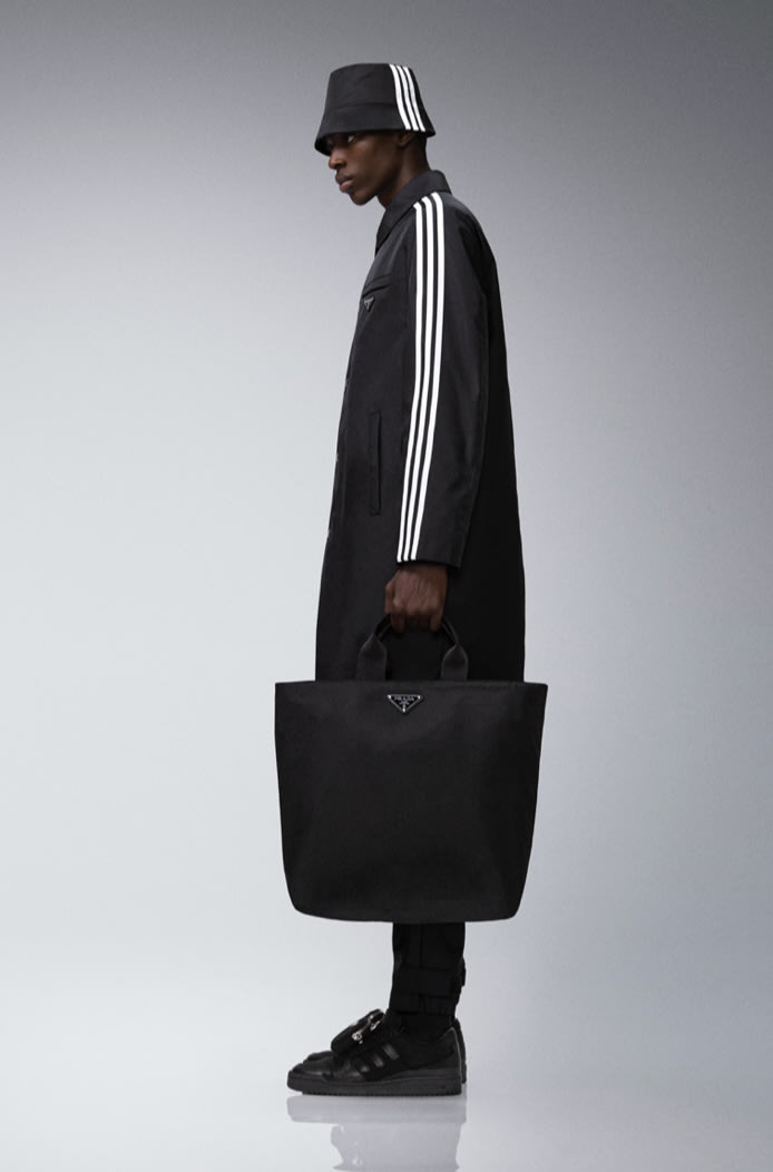 Model wearing the new adidas for Prada re-nylon collection