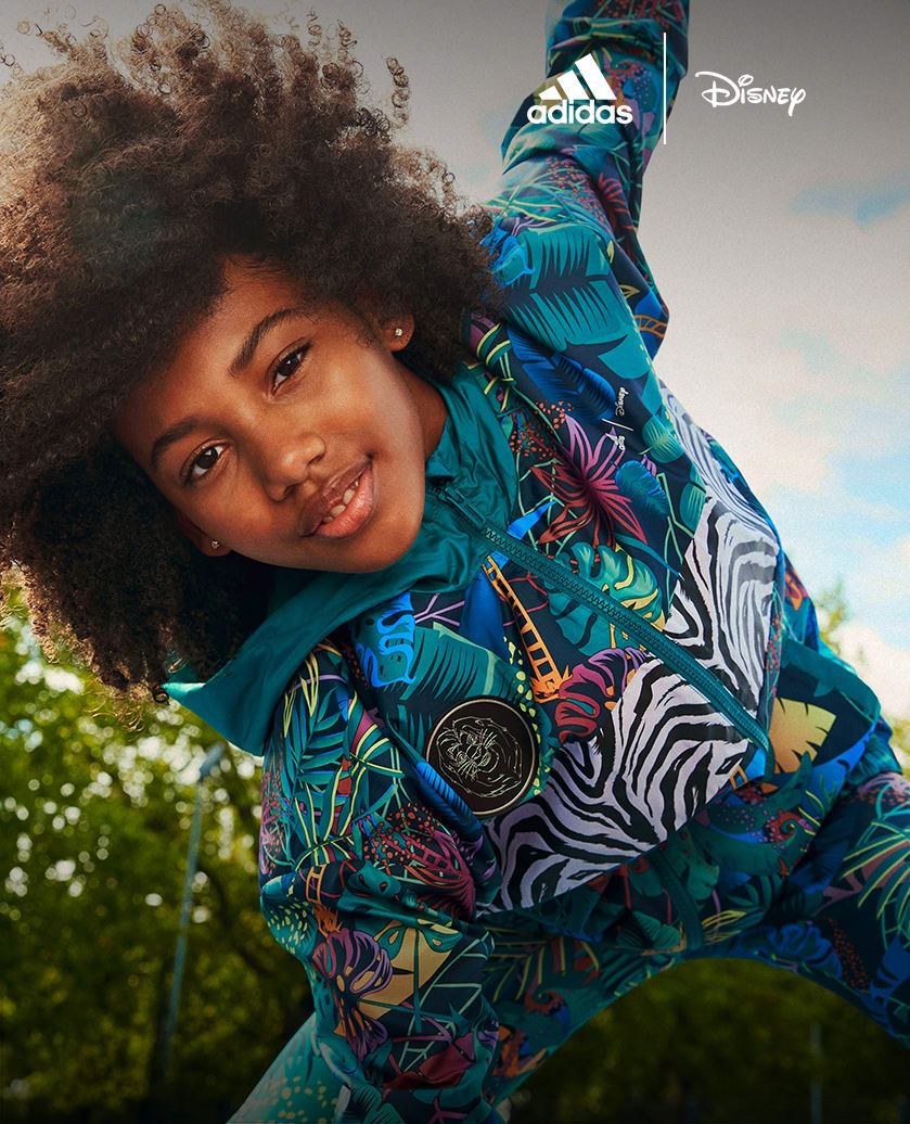 Girl with easy-to-wear apparel featuring jungle and animal patterns.