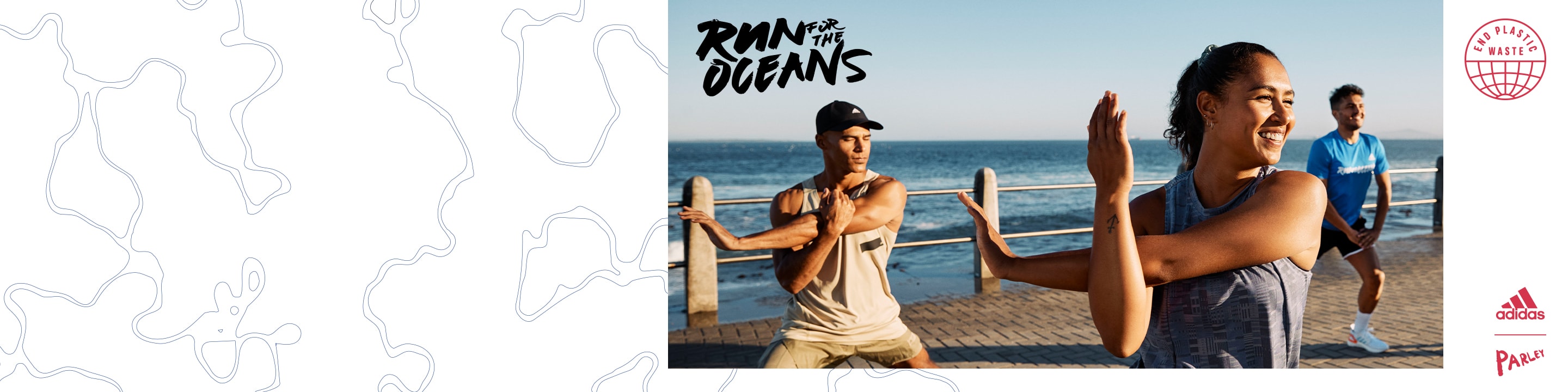 Men and women are warming up to get ready for Run For The Oceans