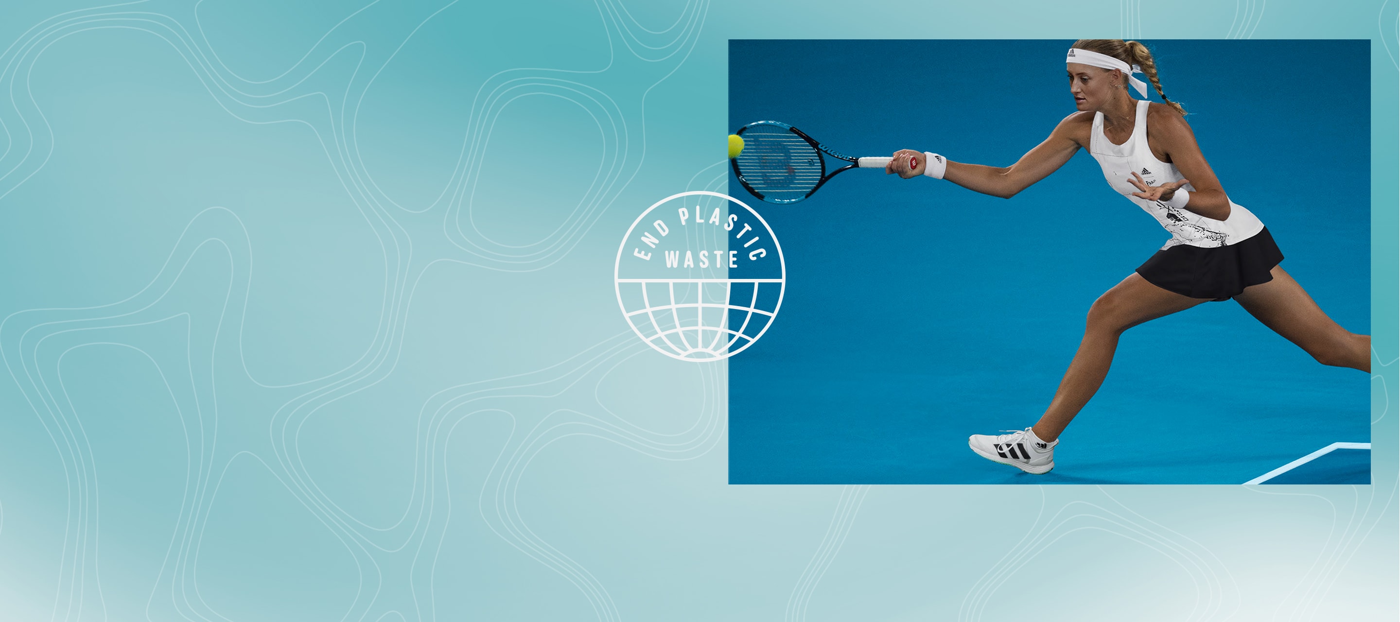Kristina Mladenovic striking a tennis ball in Parley Ubersonic shoes and Parley tennis apparel