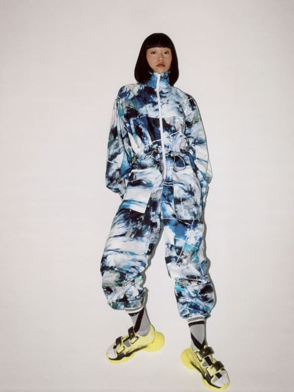 Model wears various pieces from the Adidas by Stella Mcartney Truenature collection