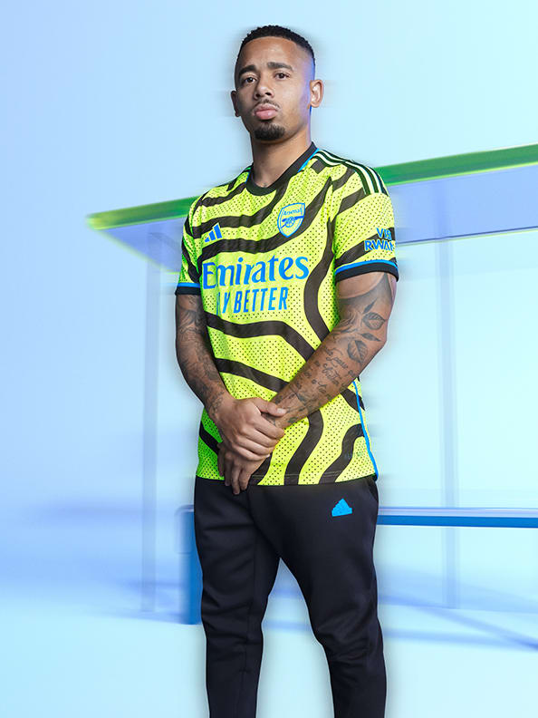 Thailand - July 2022 : Adidas present the new Arsenal team home jersey  season 2022-2023. Sport equipment object, close-up and selective focus.  Stock Photo