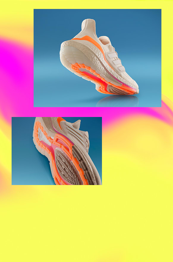 Tech elements that make up of the new Ultraboost 21 running shoe including the LEP and Boost sole.