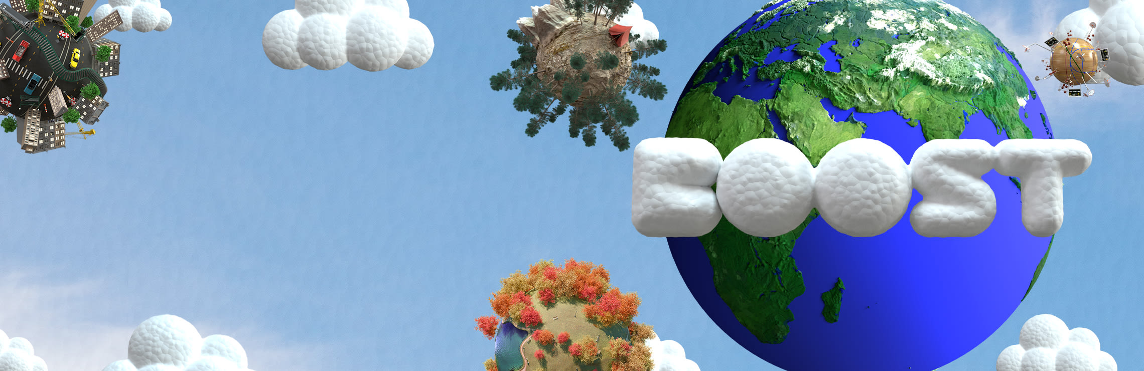 Globe in daytime sky with other planets & boost font