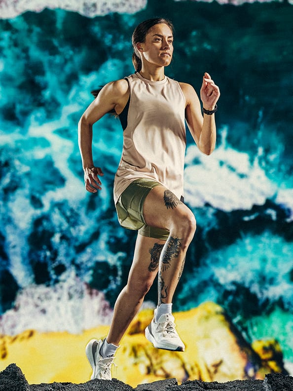 A female athlete in the new adidas x Parley running collection