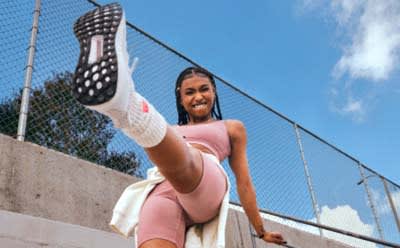 Model wears adidas leggings