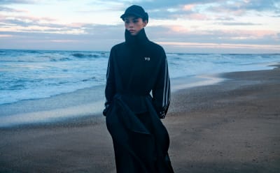 Woman in Y-3 apparel standing on the Japanese coastline