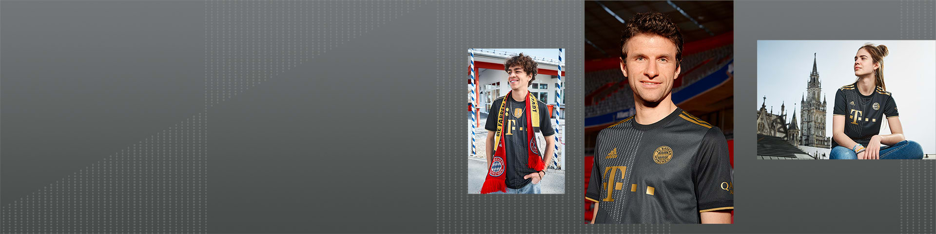 Female and male player in FC Bayern Away Jersey