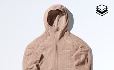 Beige Techrock high pile fleece hooded jacket