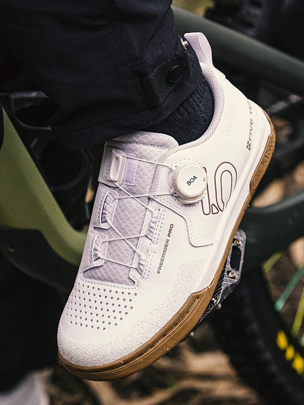 A selection of images showing mountain bikers and close up details of the adidas Five Ten Freerider Pro BOA