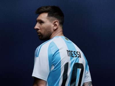 Lionel Messi wearing the jersey of the Argentinian National Football team
