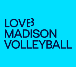 The image displays the text "LOVE MADISON VOLLEYBALL" against a bright blue background.