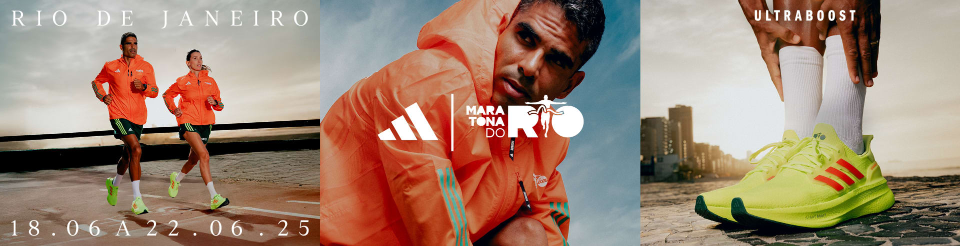A man wearing a bright orange jacket stands in the foreground, with a cityscape visible in the background.