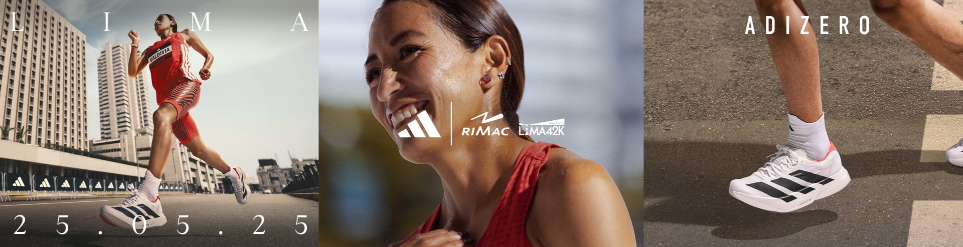 A smiling woman wearing a red top stands in front of a blurred urban background.