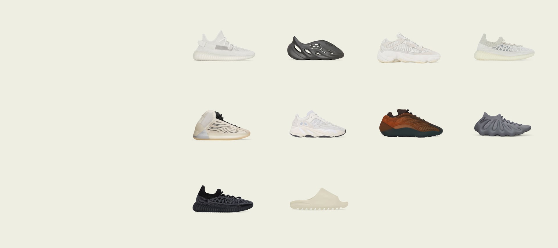 Various shoes from the adidas Yeezy collection